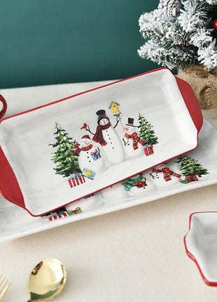 Piatto in ceramica natalizia Piatto da pranzo rettangolare in rilievo creativo di Babbo Natale Piatto da dessert per torta occidentale Stoviglie da cucina - riparo82