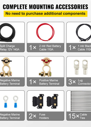 VEVOR Split Charge Relay Kit Voltage Sense Relay Professional 12V 140AMP W/ 2/4/5/6 mtr Battery Cable for ATVs UTVs RVs Camping - Riparo82