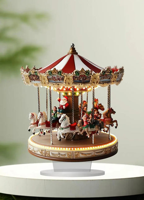 Decorazioni per la tavola di Natale a forma di carosello, ornamenti natalizi vintage in acrilico 2D per interni domestici, camera da letto, decorazioni per feste e festival