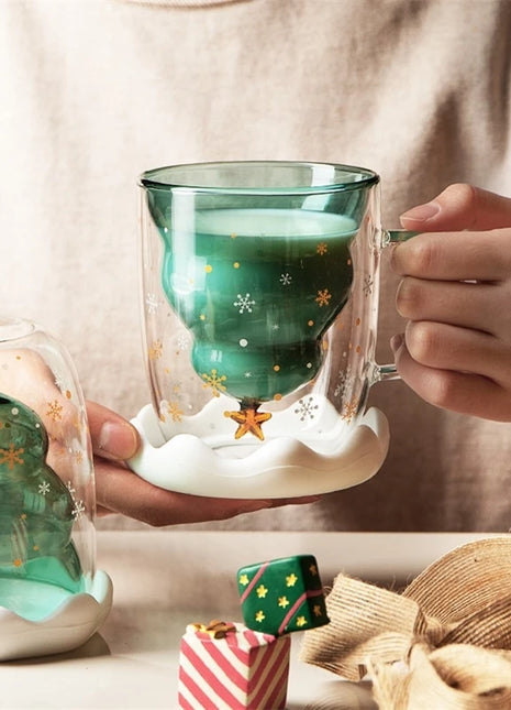 Tazza di Natale Tazza da tè Set di decorazioni regalo di Capodanno Albero di Natale Bicchieri Tazza Decorazione per feste Tazza da caffè Cartone animato Vetro carino - riparo82
