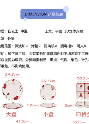 2025 Nuovo set di posate in ceramica dipinta a mano di Natale Piatto da bistecca di Natale carino Piatto piatto colorato sottosmalto in rilievo - riparo82