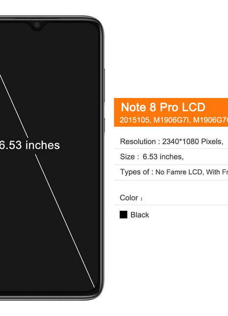 6.53" per Xiaomi Redmi Note 8 Pro Display LCD Touch Screen, per Redmi Note8Pro M1906G7I Display LCD Sostituisci, con cornice - riparo82