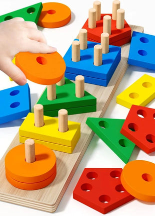 Montessori Ordinamento in legno Giocattoli impilabili Puzzle per bambini piccoli e bambini Giocattolo di abilità motoria fine in età prescolare per 1 anno - riparo82