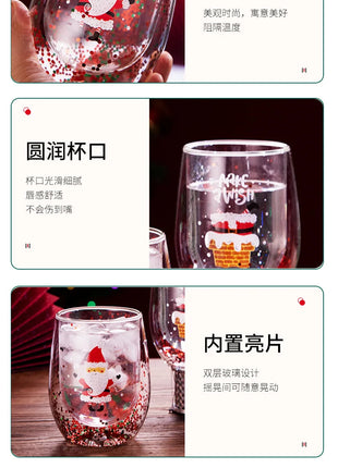 Set di tazze di vetro isolate a doppia parete da 4 pezzi di Babbo Natale - 300 ml resistenti al calore con manico tazze da caffè regalo di Natale perfetto - riparo82