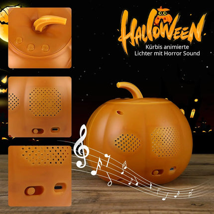 Halloween animated Pumpkin projection lamp, 16 animations and sound effects, English version, built-in projector speaker for Fam