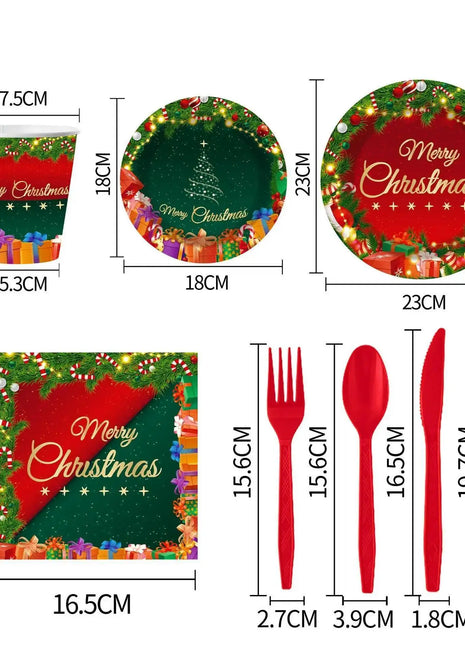 Set di stoviglie usa e getta da 10 pezzi Piatti di carta per stoviglie natalizie, bicchieri di carta, asciugamani di carta Stoviglie per decorazioni per feste di Natale - riparo82