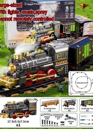 Natale Elettrico Treno A Vapore Binario Giocattolo Per Bambini Retro Locomotiva A Vapore Controllo Spray Binario Ad Alta Velocità Suono Luce Treno Modello BoysToy