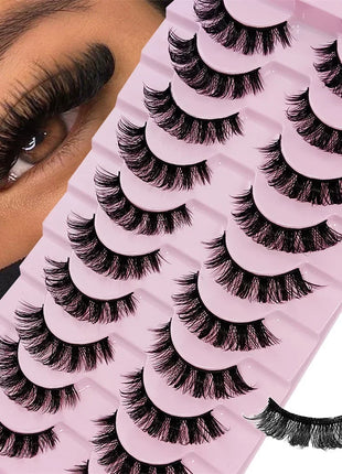 10 Pairs DD Curl Russian Strip Lashes Fluffy Volume False Eyelashes DD Curl Dramatic Messy Faux Mink Fake Lashes Make Up - Riparo82