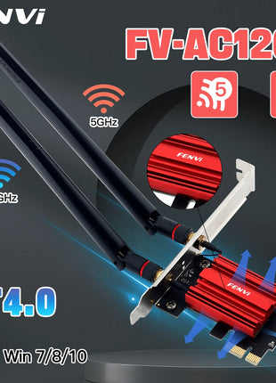 FENVI WiFi 5 PCIE Adattatore WiFi AC1200 Scheda di rete wireless Dual Band 2.4G/5GHz 802.11AC per Bluetooth 4.0 Desktop Windows 10/11 - Riparo82