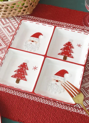 Vassoio in ceramica natalizio creativo Piatto piano a quattro sezioni Piatto da portata per alimenti Snack Frutta Piatto portaoggetti per la casa Stoviglie - riparo82