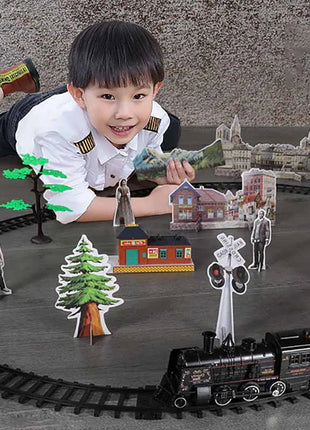 Natale Elettrico Treno A Vapore Binario Giocattolo Per Bambini Retro Locomotiva A Vapore Controllo Spray Binario Ad Alta Velocità Suono Luce Treno Modello BoysToy