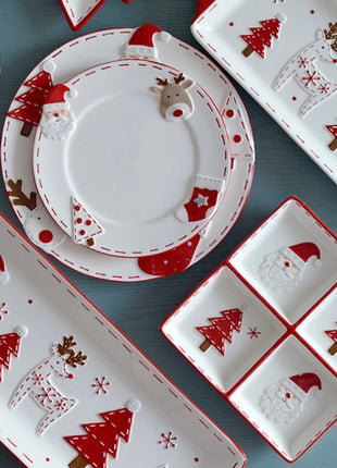 2025 Nuovo set di posate in ceramica dipinta a mano di Natale Piatto da bistecca di Natale carino Piatto piatto colorato sottosmalto in rilievo - riparo82