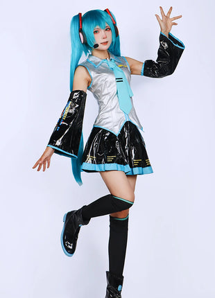 Miku Cosplay Set completo Abito in tessuto di pelle argento Miku Cosplay Copricapo Costume Outfit JK Abito da marinaio Uniforme scolastica Hallow