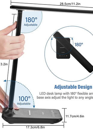 LED Desk Lamp, Office Table Lamp with Wireless Charger, Suitable for Home, Office Dimmable Desk Lamp, with USB Charging Port - Riparo82