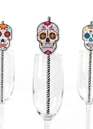 24Pcs Skull Paper Drinking Straw Cocktail Juice Disposable Straws Tableware for Mexican Day of The Dead Halloween Party Decor - Riparo82