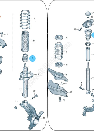 1KD 511359   1K 0511359   3C 0513425   3CD 513425   Copertura antipolvere per blocco tampone ammortizzatore per Golf 5 MK6 Passat B6 B7 Tiguan Touran