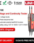 UNI-T Voltage And Continuity Tester UT18E 12V-1000V Digital Voltmeter Phase Sequence Detector Volt Probe Electrician Tool - Riparo82
