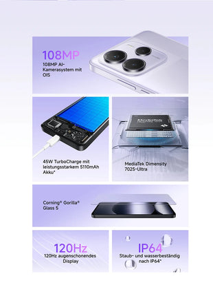 Versione globale Xiaomi Redmi Note 14 5G Smartphone NFC MTK Dimensity 7025-Ultra 108MP fotocamera 5110mAh batteria 45W Turbo ricarica - riparo82