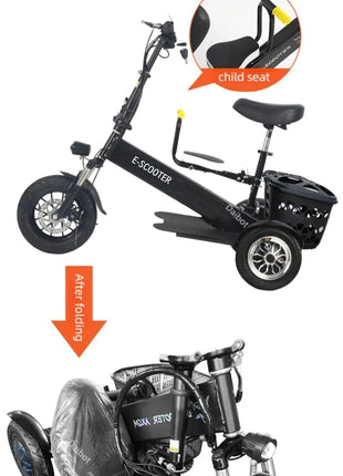 Lightweight Mobility Scooter Foldable With Basket For Adults Electric Scooter Senior Triple Shock Absorption 500W Trike 2 Seats - Riparo82