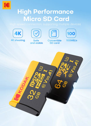 Kodak Micro SD Card Scheda di memoria classe 10 32G8 64GB 128GB 256GB U3 4K Ad alta velocità Catao De Memora Flash Memory TF card per fotocamera