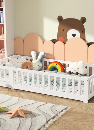 Letto per Bambini RosahqndaKids in Legno Massiccio Montessori con Protezione Anticaduta - Letto Sicuro per Bambini - Design Scandinavo