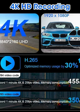 11.26 inch Dash Cam 4K Car DVR Wireless Carplay & Android Auto GPS Navigation Video Recorder Dashboard Dual Lens Wifi FM AUX - Riparo82