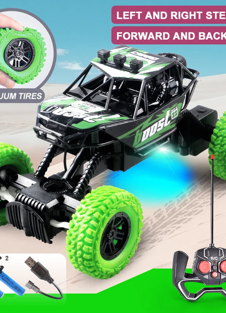 Auto telecomandata con luci lampeggianti colorate, ruote in gomma, macchinina fuoristrada adatta per regali di Natale per bambini