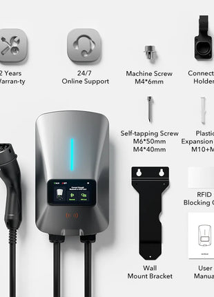 WOLFBOX EV Charging Station Type 2 7KW 32A 1 Phase Electric Vehicle Car Charger Wallbox with LCD Screen APP Control RFID Card - Riparo82