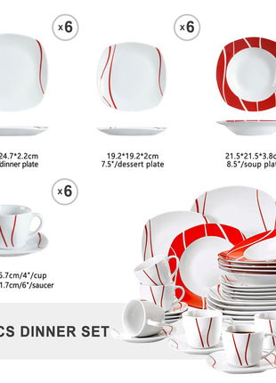 MALACASA Set da tavola da tavola in porcellana bianca avorio da 18/30 pezzi con tazze da 6 pezzi Piattini Piatto da pranzo per zuppa da dessert - riparo82