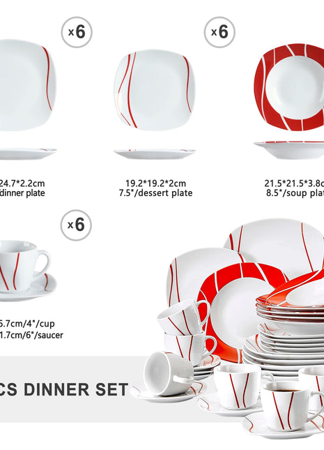 MALACASA Set da tavola da tavola in porcellana bianca avorio da 18/30 pezzi con tazze da 6 pezzi Piattini Piatto da pranzo per zuppa da dessert - riparo82