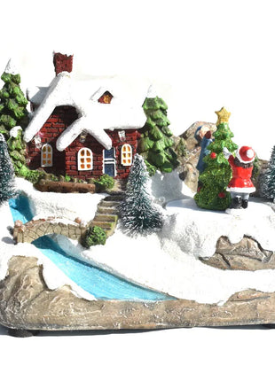 Ornamento per la casa di Natale illuminato a LED, arredamento del villaggio europeo con design musicale e fiocco di neve, decorazione da tavolo delle fiabe invernali