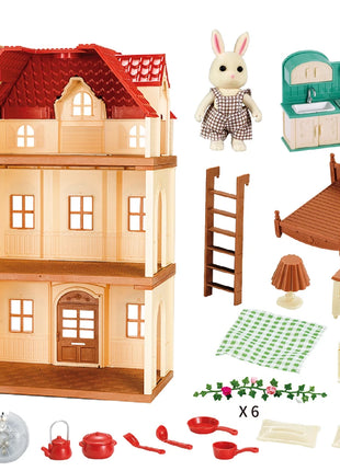 Simulazione Cucina Foresta Famiglia Piccola casa Doppia Villa a tre piani Renna Modello animale Ragazza Casa delle bambole Mobili Regali giocattolo - riparo82