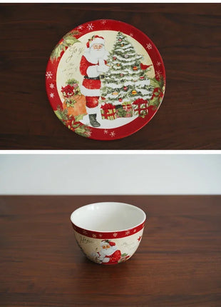 Piatti in ceramica a tema natalizio Set di stoviglie per la cena Colore Sottosmalto Processo Caffè Zuppa Tazza Ciotola Piatto da bistecca di Babbo Natale - riparo82