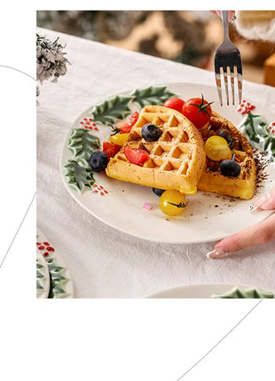 Piatto da pranzo in ceramica in rilievo Piatti da dessert per torte in stile natalizio per la casa Stoviglie da cucina di alta qualità Vassoio da frutta per festival - riparo82