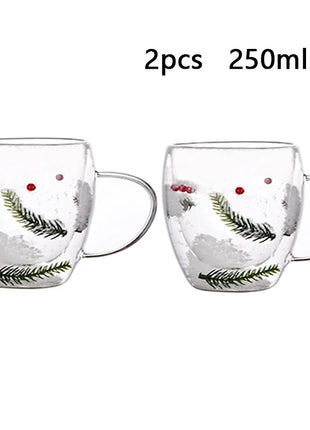Tazze di vetro a doppia parete natalizie da 250/350 ml Set di 2 tazze per caffè espresso resistenti al calore Bevande al latte Tazze da caffè per regali di festa - riparo82