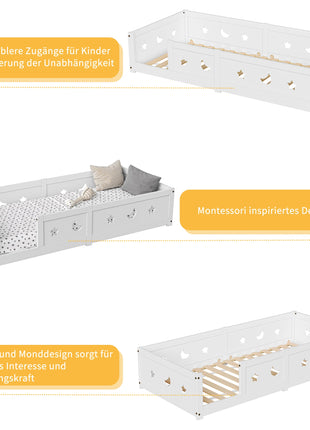Letto per bambini Rosahqnda Floor 90x200 cm, con protezione anticaduta, in legno massello di pino bianco, letto a terra Montessori per ragazzi e ragazze