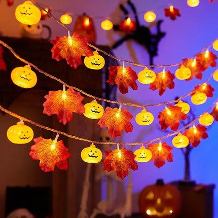 Pumpkin Maple Leaf String Lights Artificial Autumn Leaves LED Light String Fall Decor for Home Party Halloween Thanksgiving