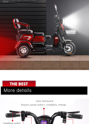 48V 600W Cheapest Long-endurance 3 Passengers  Mobility Electric Vehicle for Elderly Electric Tricycle Scooter Mobility Bike