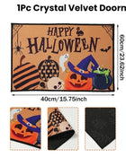 Halloween Crystal Velvet Front Doormat Non Slip Rubber Rug Farmhouse Decor Pumpkin Doormat Trick or Treat Party Supplies - Riparo82