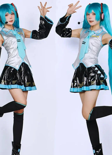 Miku Cosplay Set completo Abito in tessuto di pelle argento Miku Cosplay Copricapo Costume Outfit JK Abito da marinaio Uniforme scolastica Hallow