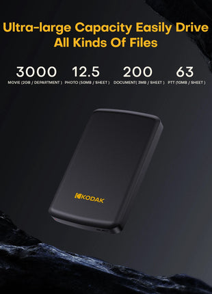 Kodak P150 Disco rigido esterno portatile da 2,5 pollici 1 TB/500 GB Leggi fino a 450 MB/s Archiviazione ad alta velocità per laptop desktop PS4 PS5