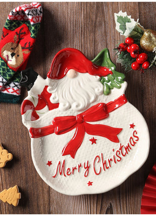 Piatto in ceramica tridimensionale dipinto a mano in pino di Babbo Natale Stoviglie da dessert per colazione natalizia Design unico di frutta - riparo82