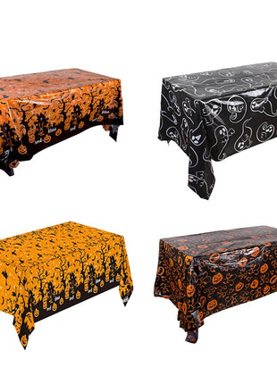 Halloween Decoration Tablecloth,Disposable Pumpkin Spider Web Bat Plastic Table Cover,Halloween Party Home Table Decor - Riparo82