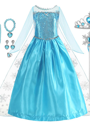 Disney Frozen Elsa Regina delle nevi Abito da principessa Costume da ragazza Halloween Bambini Gioco di ruolo Carnevale Bambini Compleanno Abito da festa