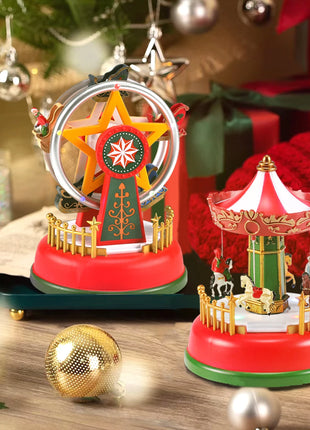 Carillon natalizio con decorazione a carosello a LED con luci, scena di villaggio, ornamento da tavolo, festa in casa, regalo di Natale