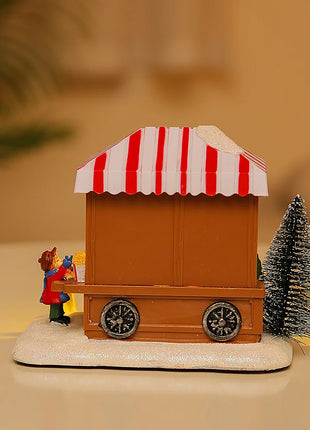 Scena natalizia a LED Villaggio Casa Ornamenti Decorazioni Edificio per feste Ufficio Desktop Decorazione natalizia Musica Casa di popcorn