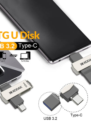 KODAK USB3.2 tipo C Flash Drive 256GB 128GB 32GB Pendrive Dual Memory Stick ad alta velocità per Smartphone Laptop