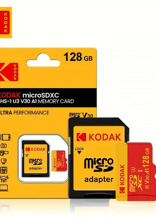 Kodak ad alta velocità   Scheda Micro SD U3 Classe 10, fino a 100 MB/s, scheda di memoria TF con adattatore - Disponibile in 32 GB, 64 GB e 128 GB