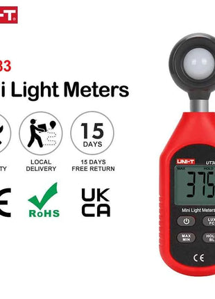 UNI-T Light Meter UT383 UT383BT 200,000 LUX Digital Luxmeter Luminance Lux Fc Test Max Min Illuminometers Photometer
