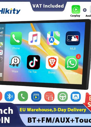 Hikity 9'' Car Stereo Radio 1 Din Carplay Android auto autoradio with Bluetooth FM Radio Receiver Support Mirror Link USB